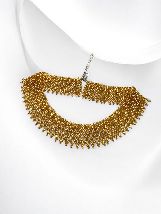 Złota kolia koralikowa – retro naszyjnik rękodzieło w stylu Łemko