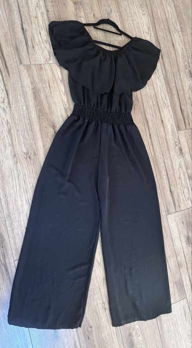 Czarny kombinezon szeroka nogawka Szwedy zwiewny lekki Hiszpanka