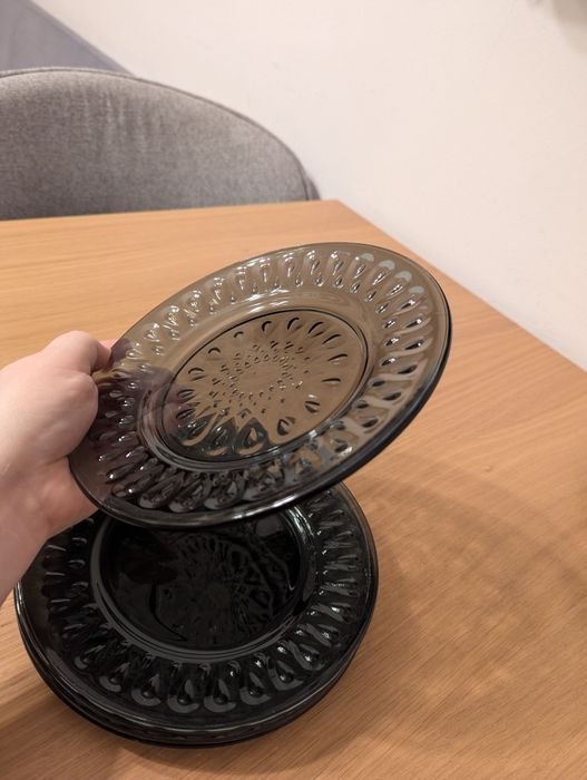 4x La Rochere LYONNAIS antracyt talerz śniadaniowy/deserowy szary szkl