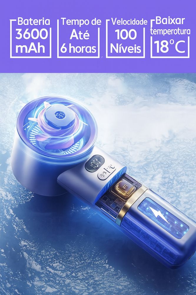 Ventoinha Turbo Portátil KINSCOTER — 100 velocidades, bateria 3600 mAh