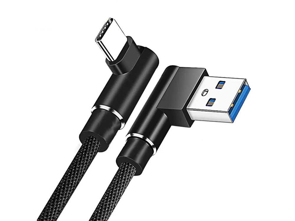 Kabel przewód USB A / USB C kątowy ładowanie QC do telefonu 1m biały