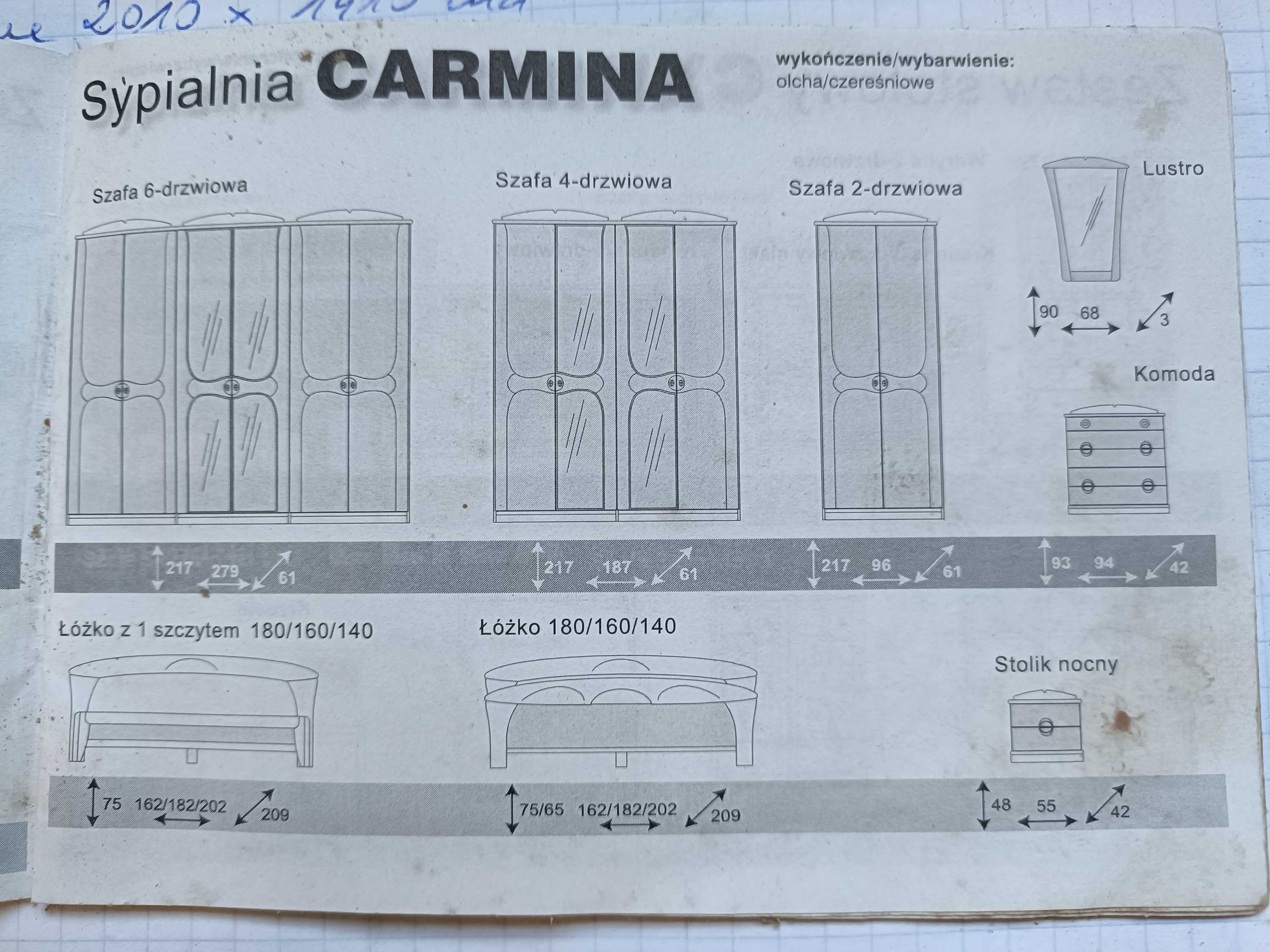 CARMINA Łózko 180/szafka nocna /toaletka /front szafy 2 drzwiowej