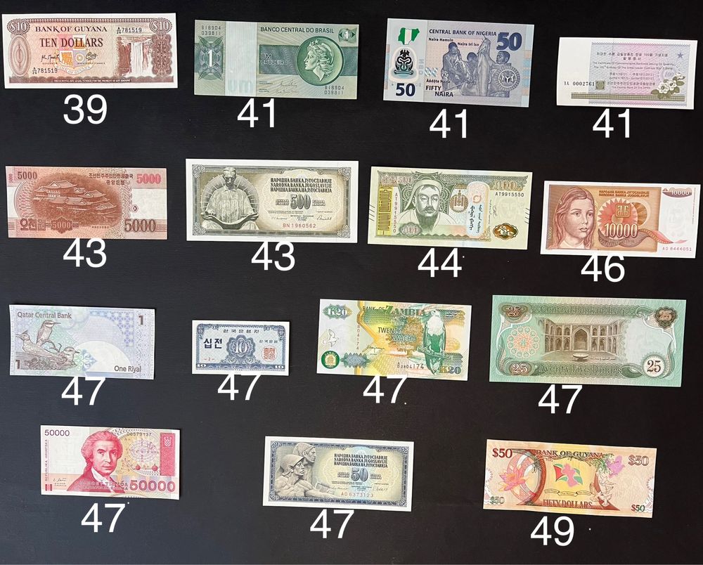 Банкноти купюри світу від 25 до 50 грн