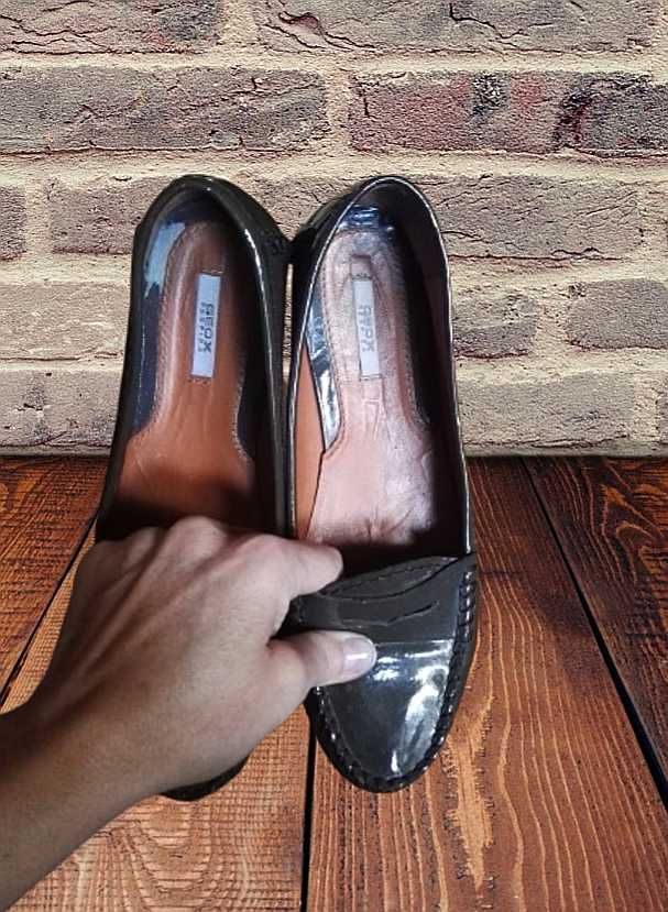mokasyny buty skóra lakier GEOX gruba podeszwa zielone