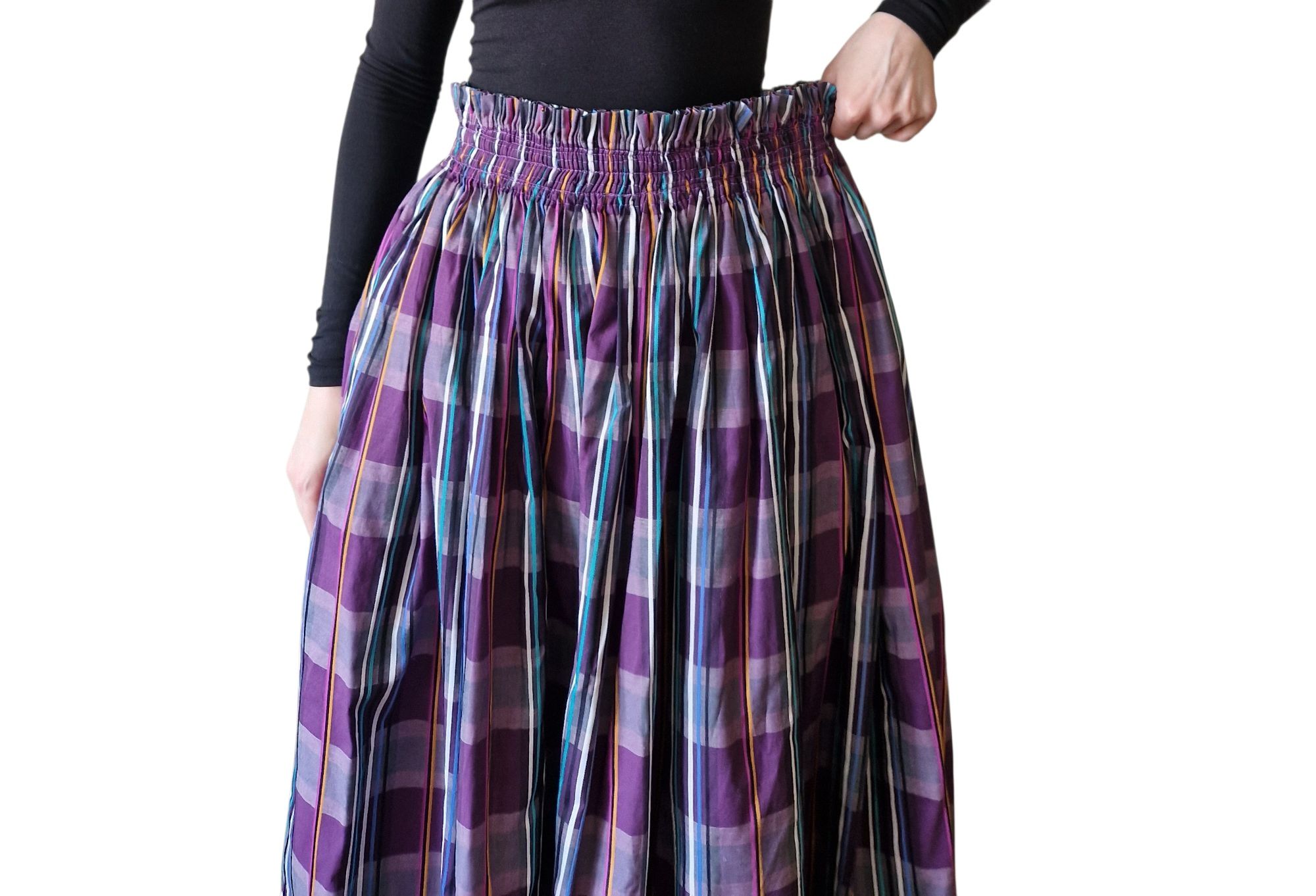 Spódnica retro vintage midi  fioletowa w paski M L