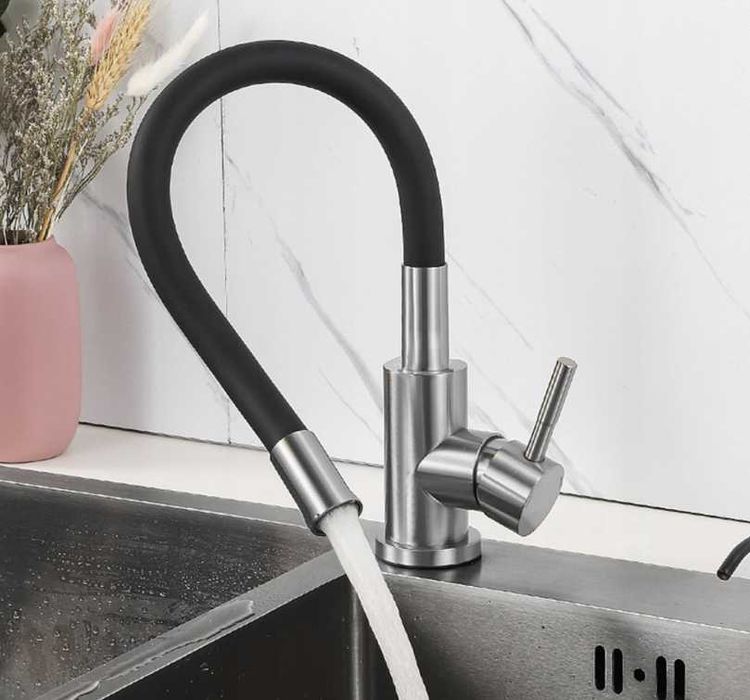 Nowa BATERIA KUCHENNA Czarna Elastyczna Wylewka Giętka Kran (-20%)