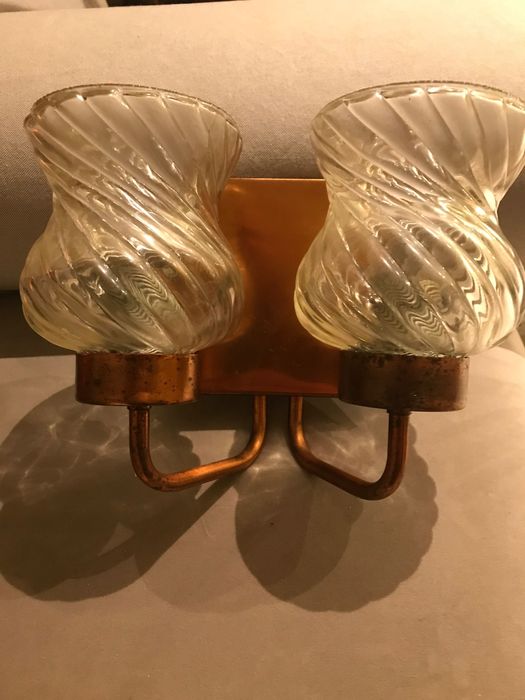 Stary kinkiet mosiężny kinkiet ze szklanymi kloszami Zabrze Elmed