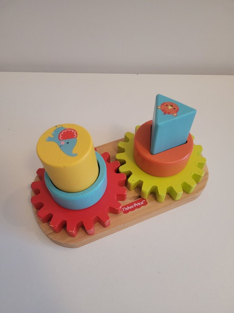 Drewniany sorter koła zębate fisher price, układanka drewniana