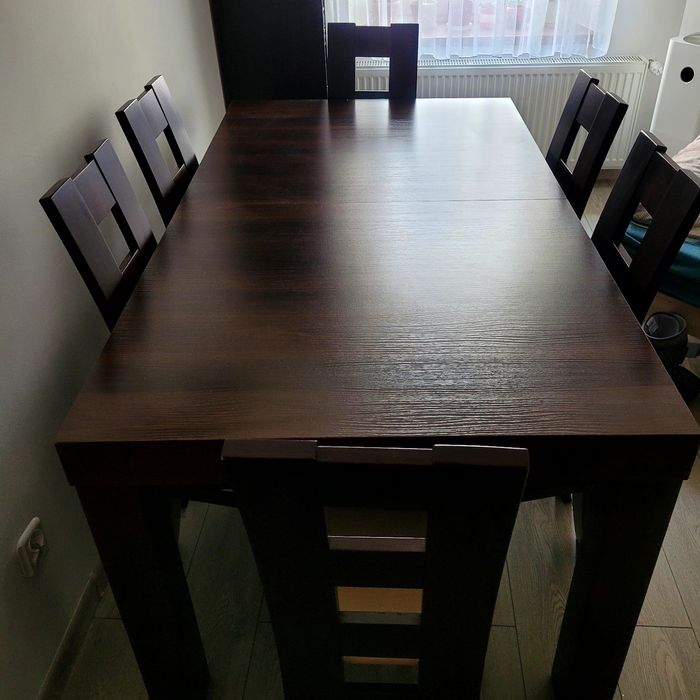 Stół 160cm solidny rozkładany z 6 krzesłami