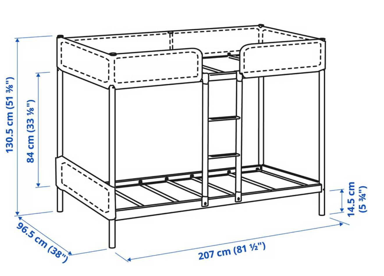 IKEA Estrutura beliche, cinz esc, 90x200 cm