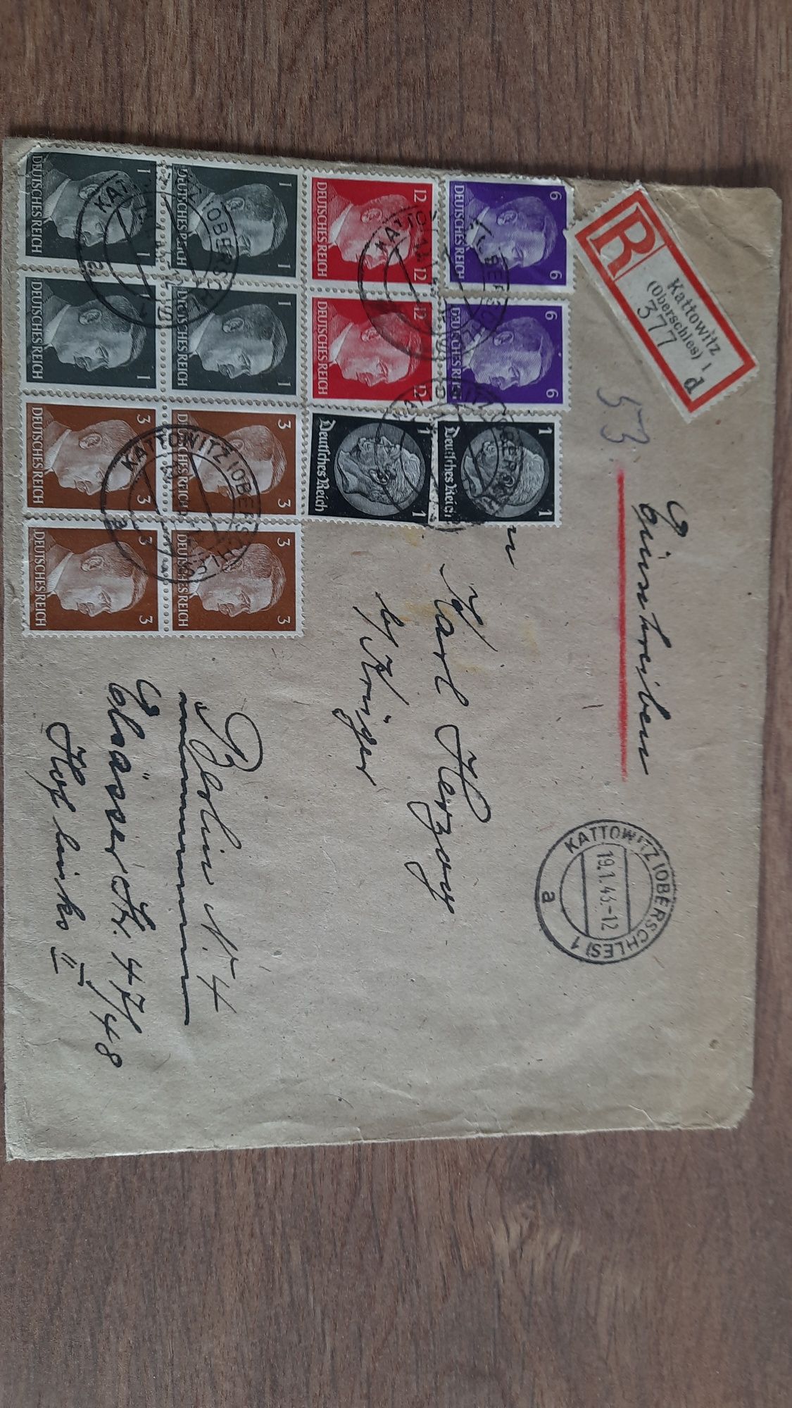 Koperta list znaczki katowitz 1943 rok Katowice