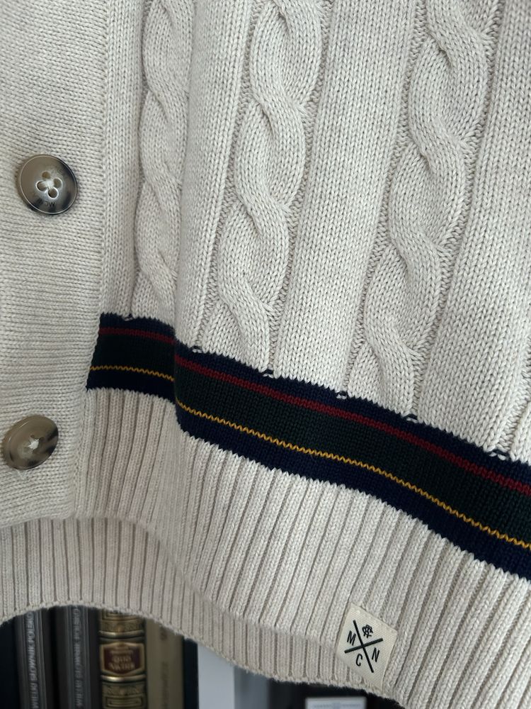 Sweter męski kardigan McNeal w warkocze na guziki beżowy cardigan