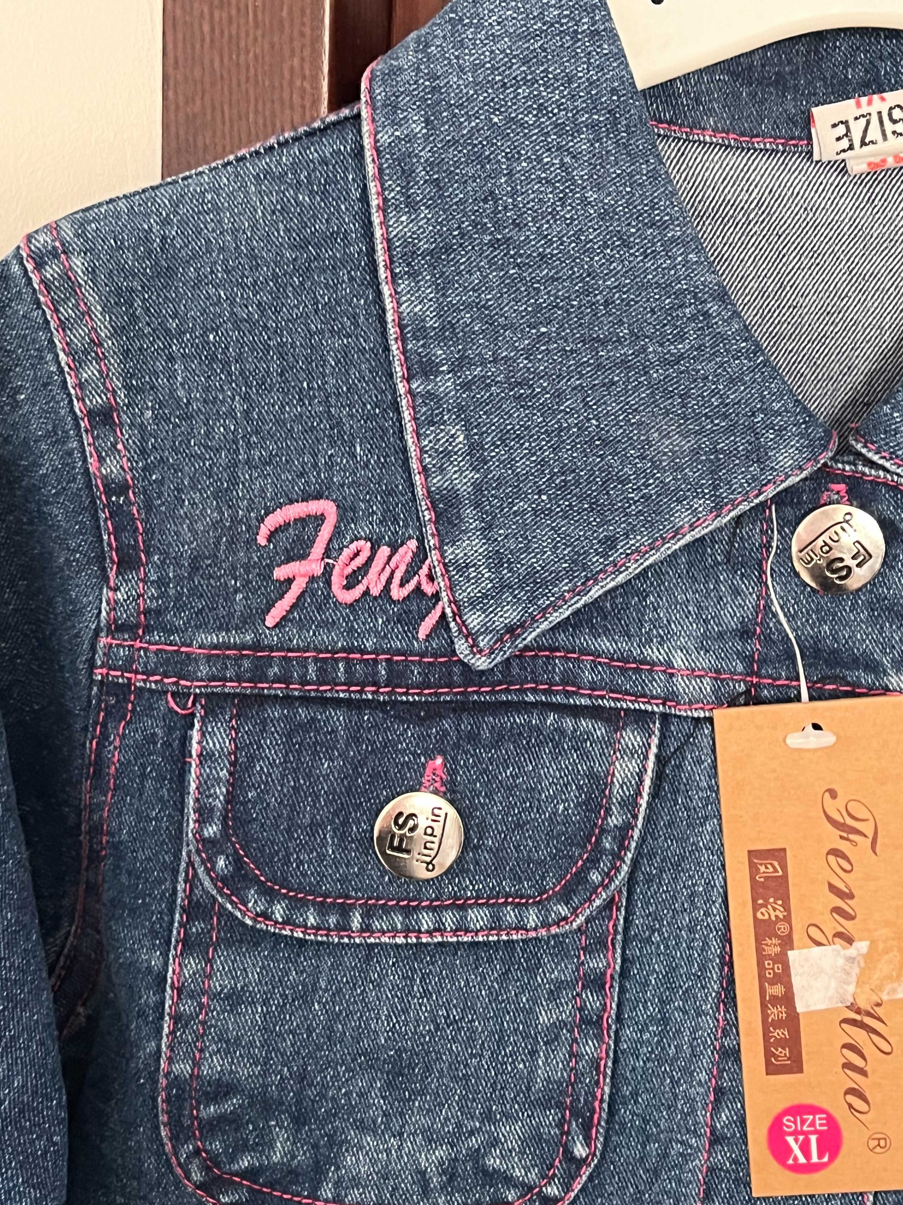 komplet jeans dziewczynka spodnie dzwony i kurteczka 92 cm hafty