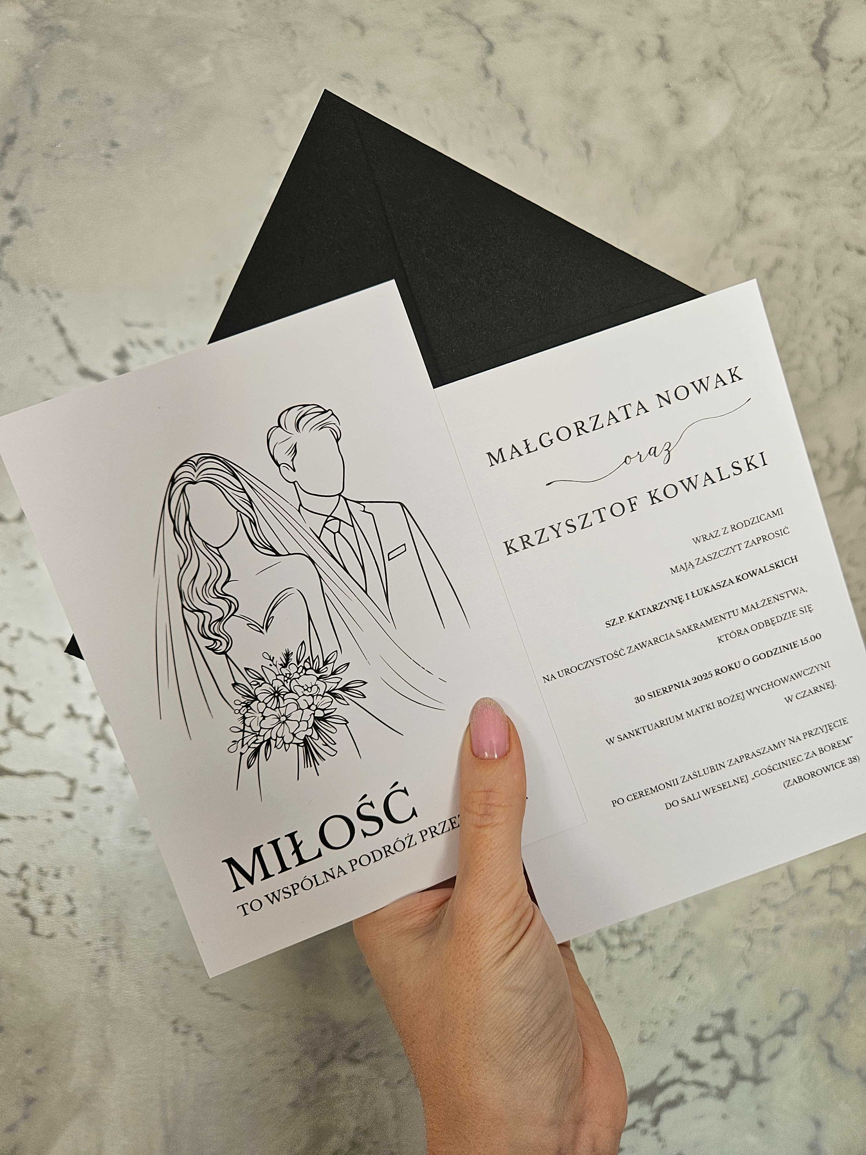 ZAPROSZENIA ŚLUBNE minimalistyczne z personalizacją MEGA CENA czarne