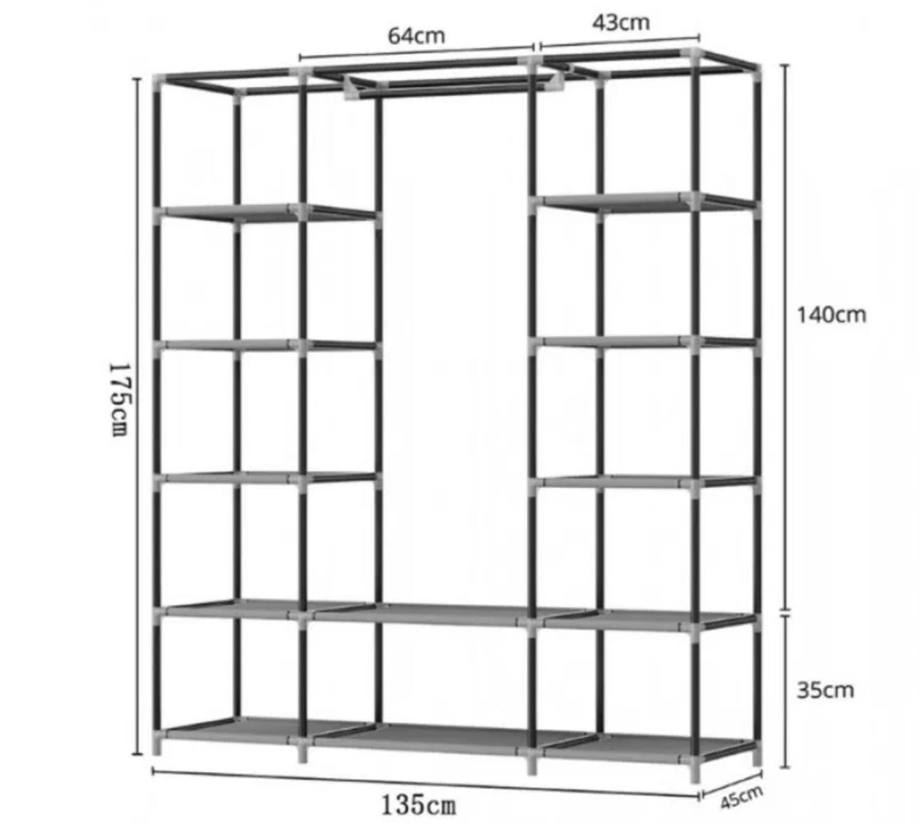 Тканевый шкаф для вещей на 3 секции 12 полок Wardrobe 88150 Серый