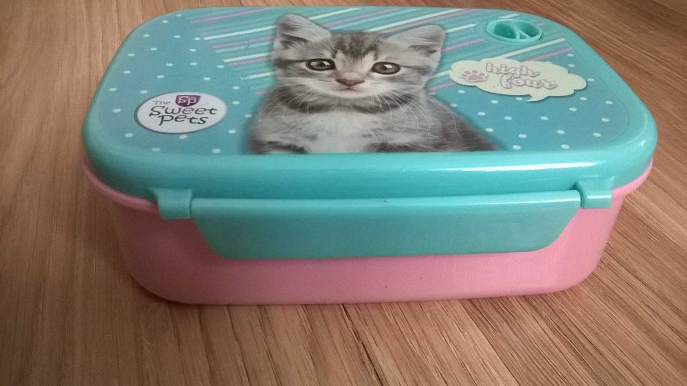 Śniadaniówka szary kotek (kot), pastelowe kolory