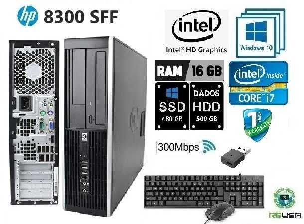 Pc-P/ HP 8300SFF 3ªG.i7-3770-3.4Ghz|16G|SSD512+HDD500|WIFI|KIT|W10Pt