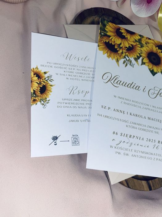 Zaproszenie ślubne ze słonecznikiem