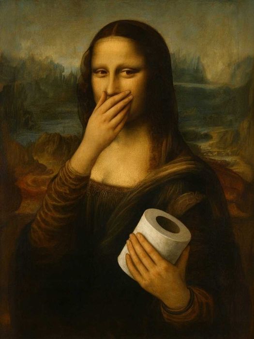 Obraz na płótnie Mona Lisa w toalecie 60x80cm - taniej o ponad połowę