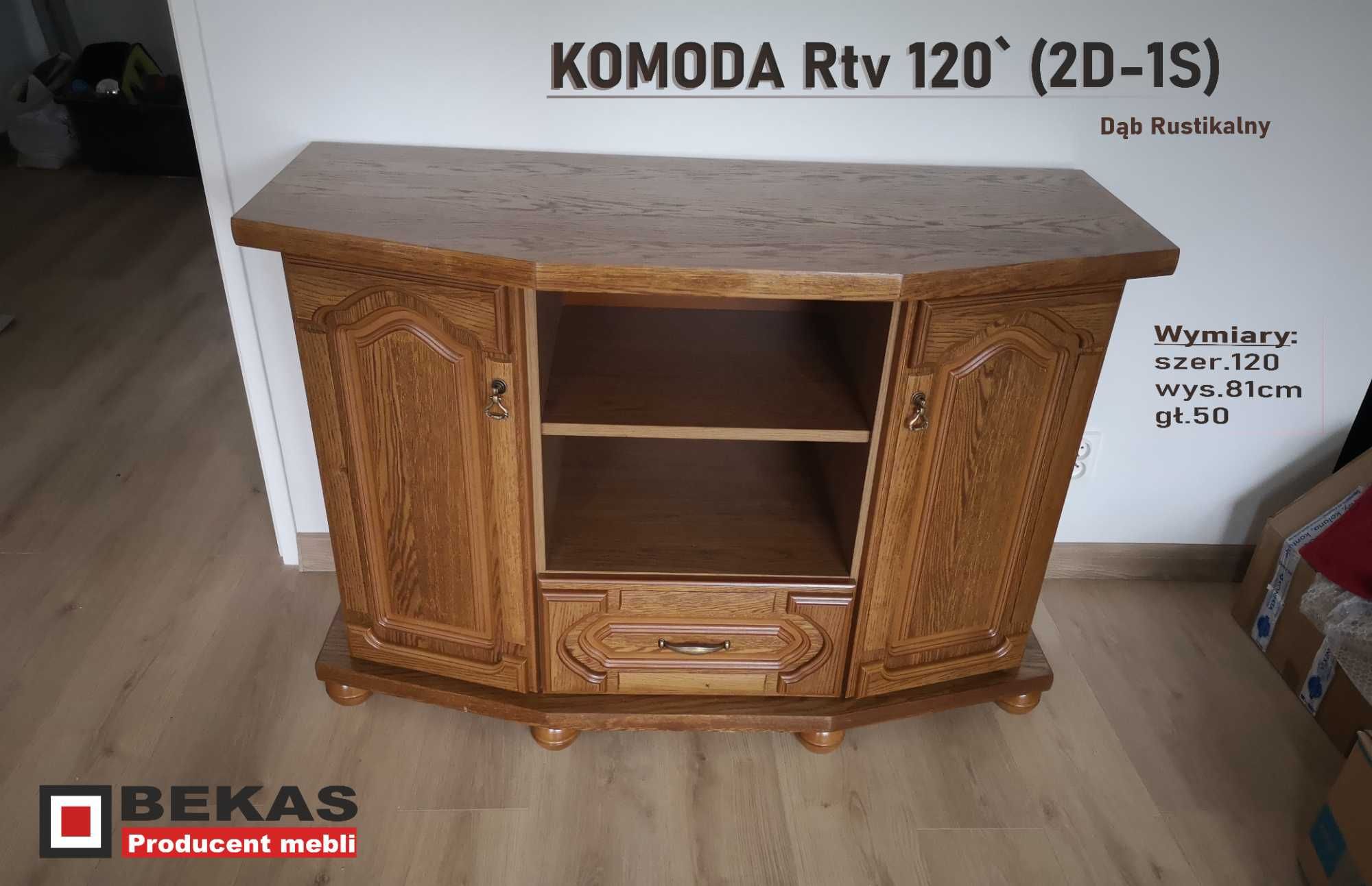 Stylowa Komoda 120` Rtv (2D-1S) Dąb Rustikal Bekas Producent Mebli