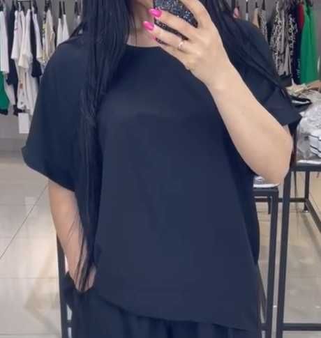 Шифоновая турецкая чёрная блуза oversize, легчайшая, трендовая