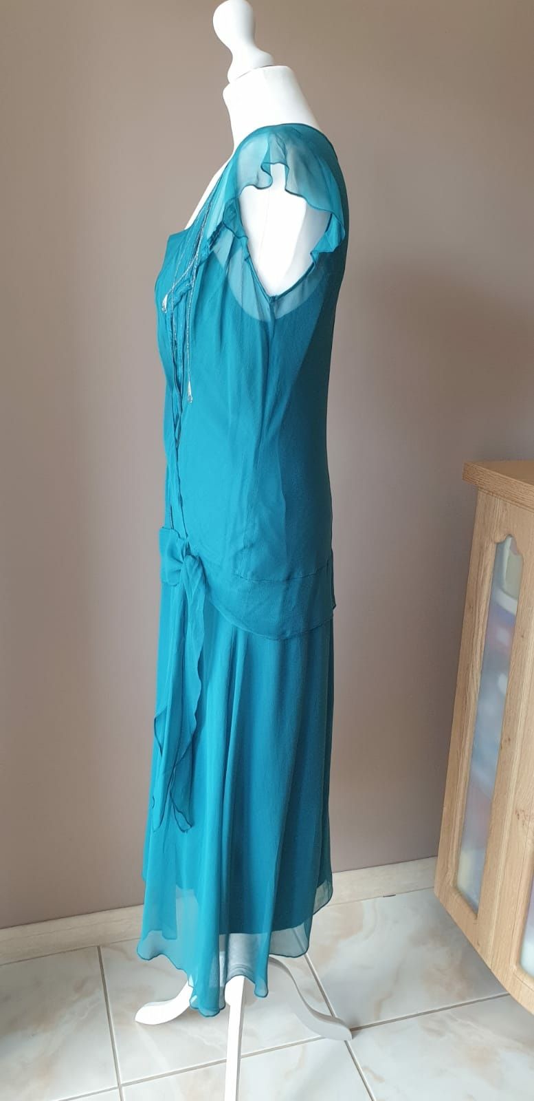 Turkusowa sukienka z jedwabiu, rozmiar 10 (M)