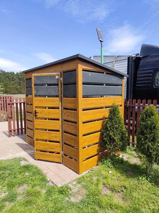 Wiata Śmietnikowa z Paneli w kolorze Drewnopodobnym