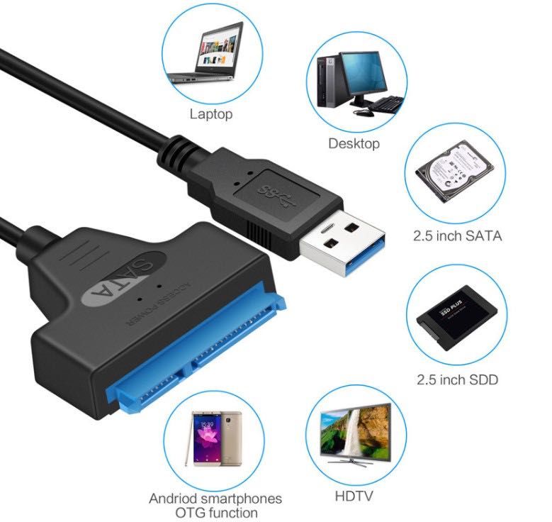 K44 Cabo Adaptador Disco Externo SSD HDD SATA USB 3.0 – 2.5″ SATA III