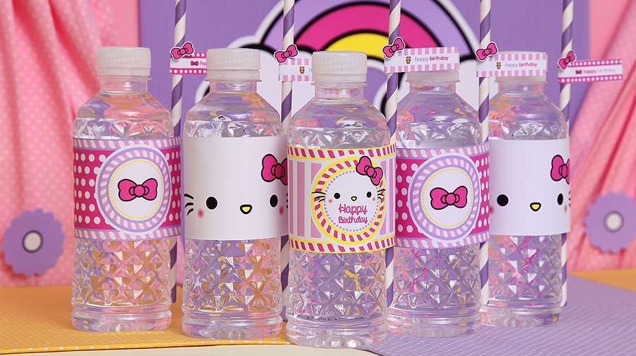 Hello Kitty różowy jot kotek szablony urodziny słodki stół ozdoby