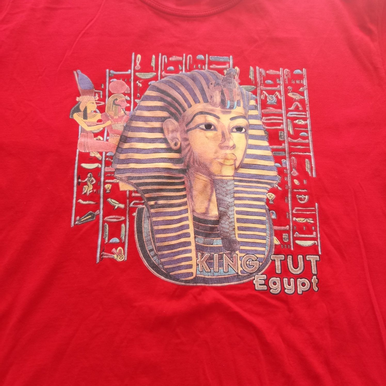 T-shirt czerwony z nadrukiem faraon Tutanchamon koszulka XL egipska