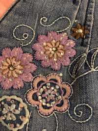 Jeansowa spódniczka wyszywana haftowana diamenciki ozdobna 6 lat 110cm