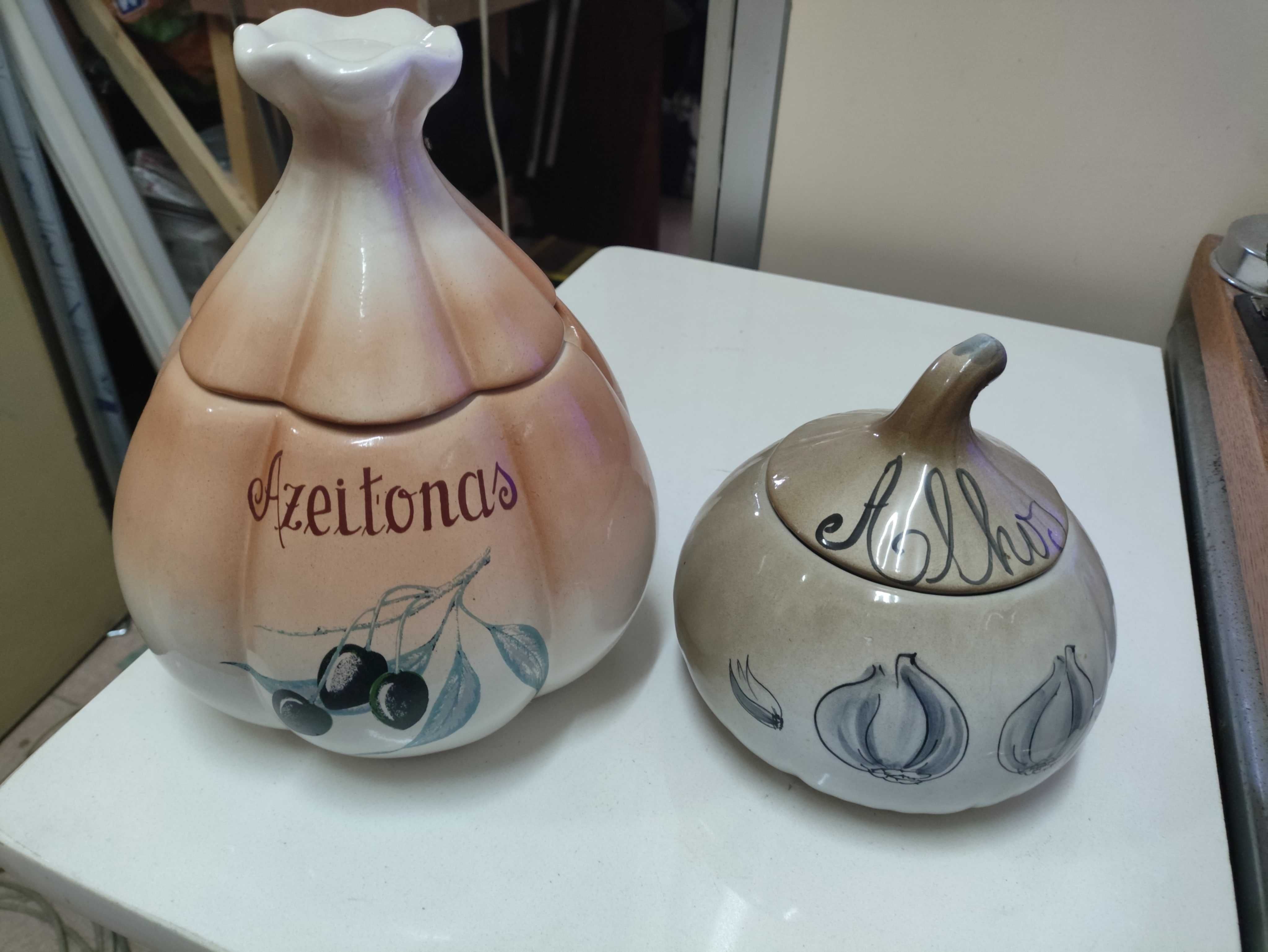 Vintage Antigos Pote cebolas e alhos em ceramica