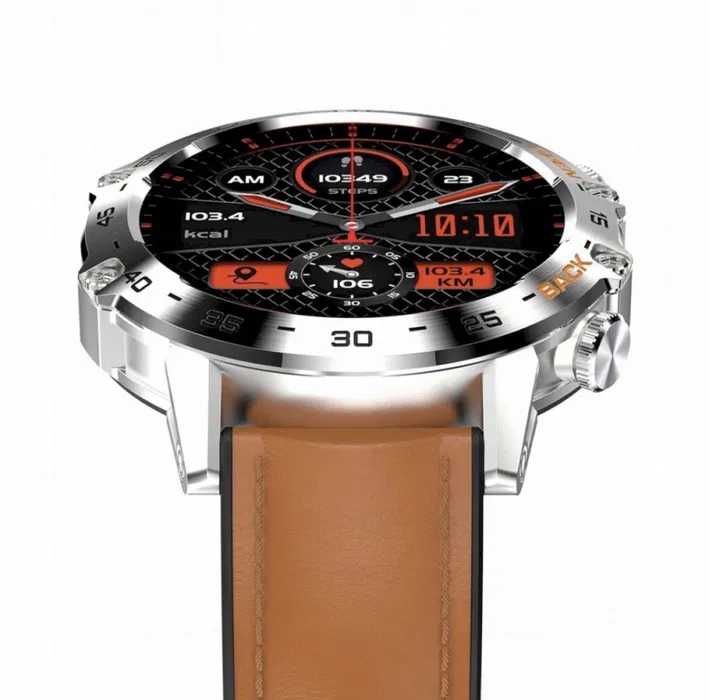 SMARTWATCH GRAVITY GT9-8 srebrno-brązowy pasek skóra