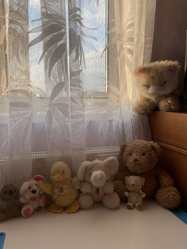 Мʼякі іграшки : миш, слон, кіт, порося, лінивець