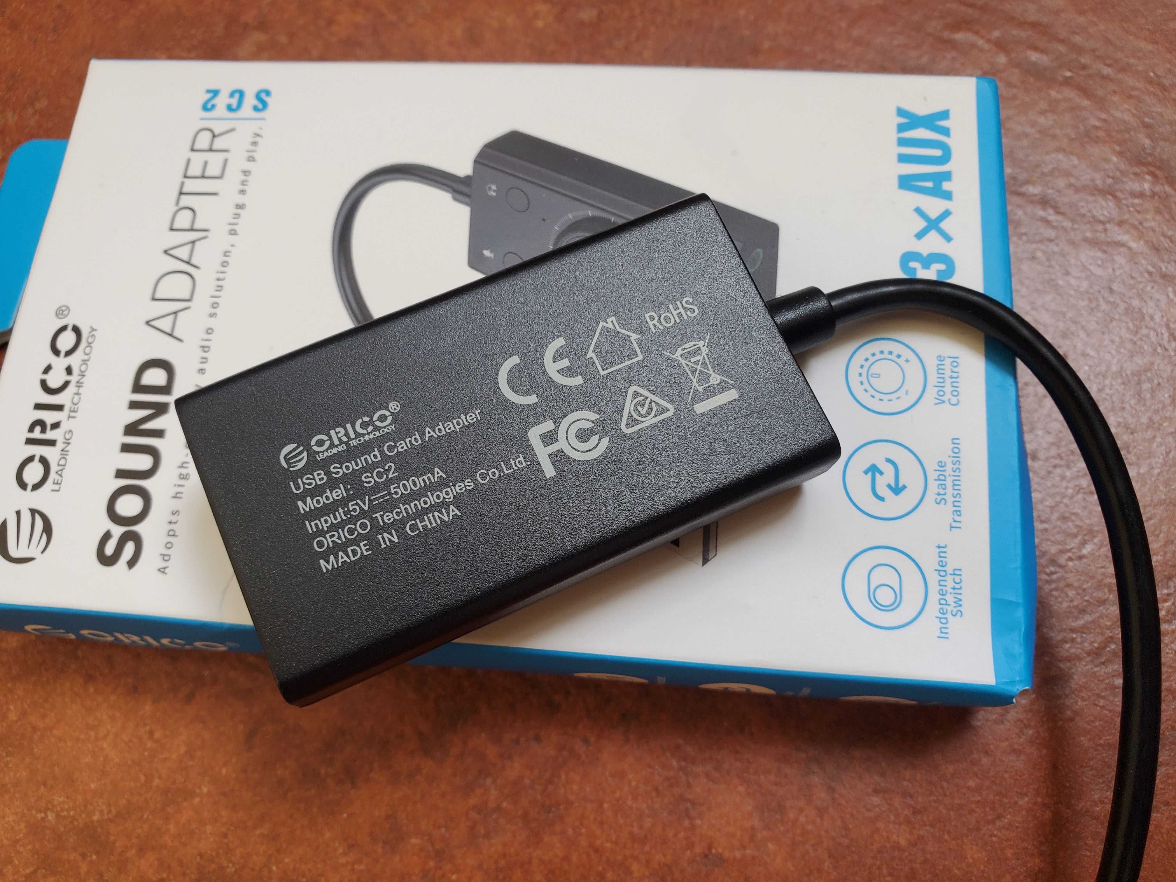 Внешняя звуковая карта ORICO SC2-BK USB AUX 3.5 мм mini-jack