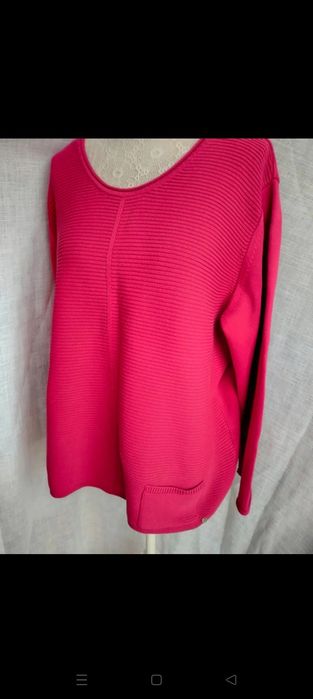 Sweter mocny róż prążkowany srebrne serduszko XL