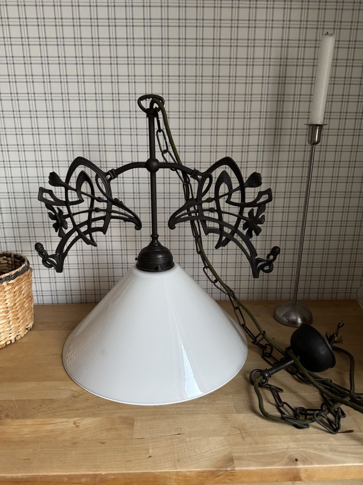 Przecena Stara secesyjna lampa nad stół brąz