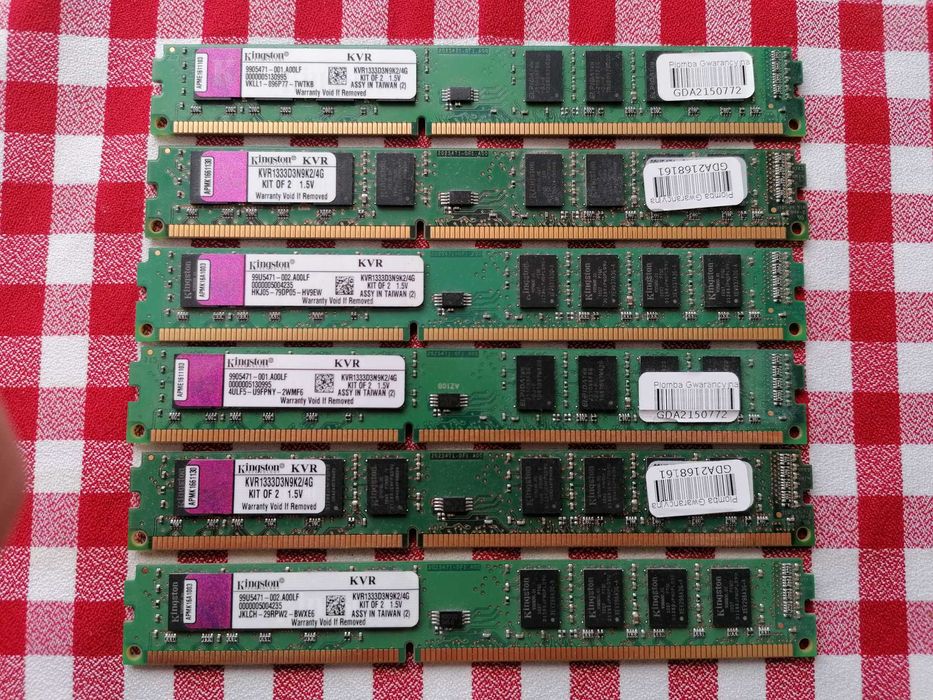 Pamięć RAM niskoprofilowa 6x[2GB] =12GB. Kingston KVR1333D3N9K2 ddr3