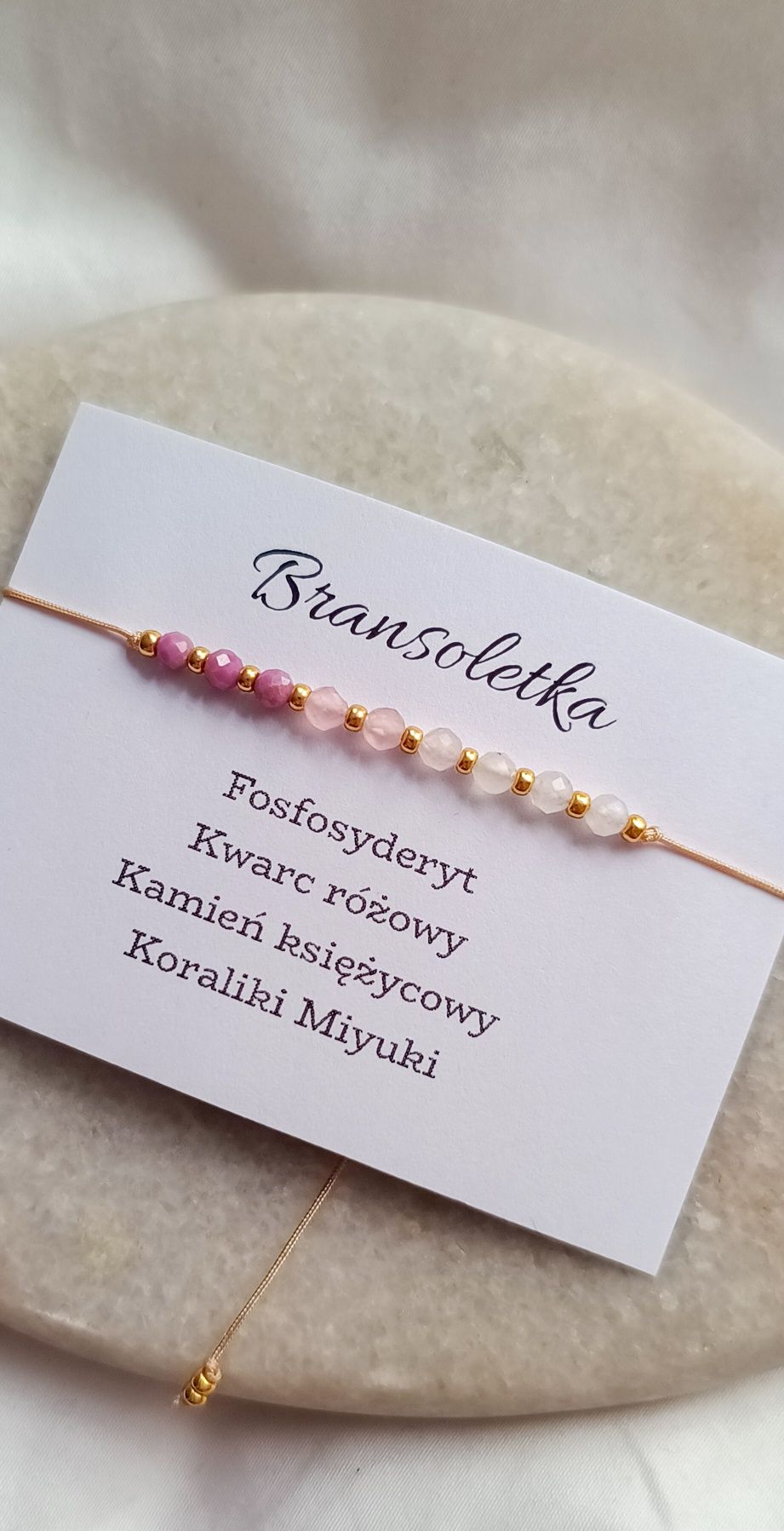 Delikatna bransoletka kamienie naturalne fosfosyderyt kwarc k księżyco