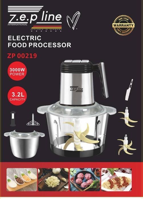 Измельчитель кухонный Zepline ZP-00219 с 2 чашами метал чоппер 3000 Вт
