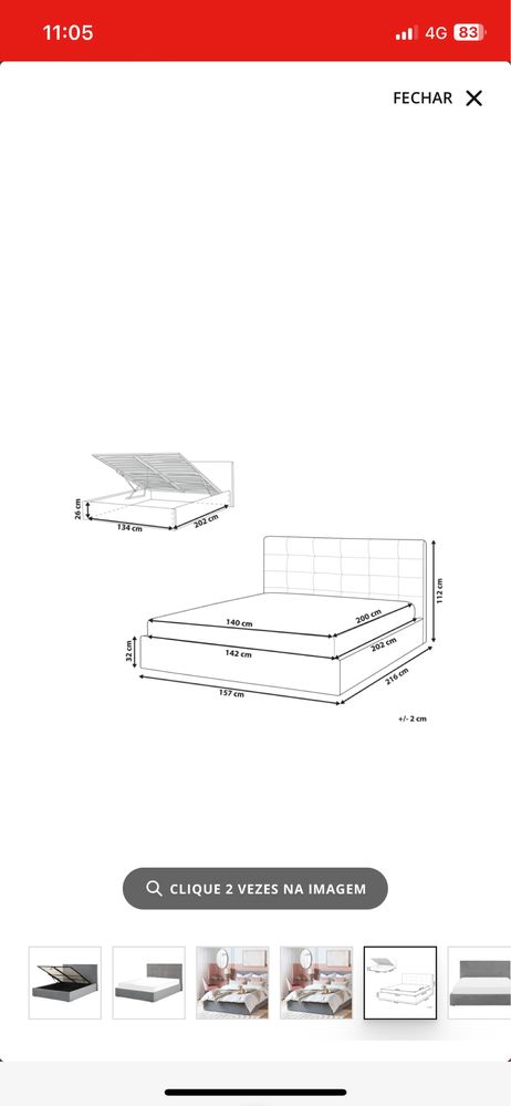 Cama Beliani Lorient Cinzento 140x200