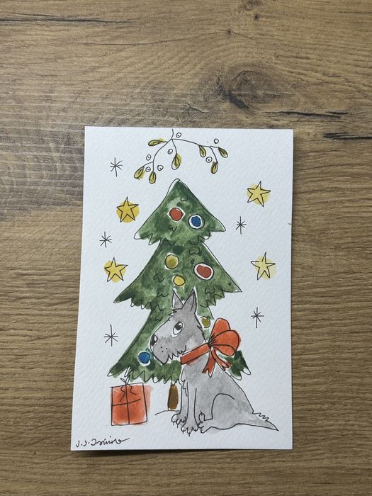 Kartka świąteczna święta boże narodzenie choinka pies sznaucer psiara