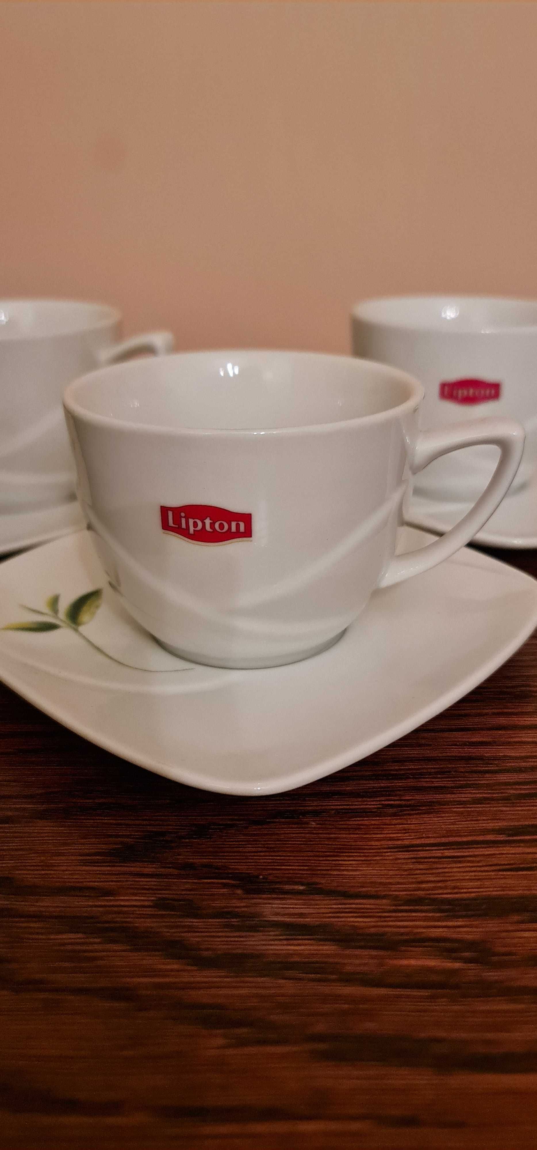 Filiżanki ze spodkami Lipton do kawy herbaty białe