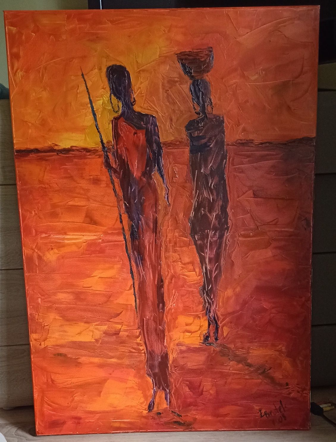Obraz olejny 100x70 szpachla na płótnie motyw afrykański