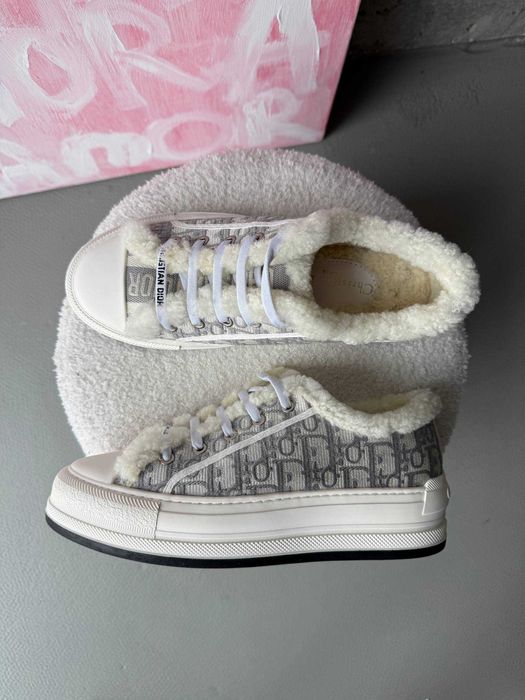 Dior Platform Sneakers Deep Blue Fur / Grey Fur