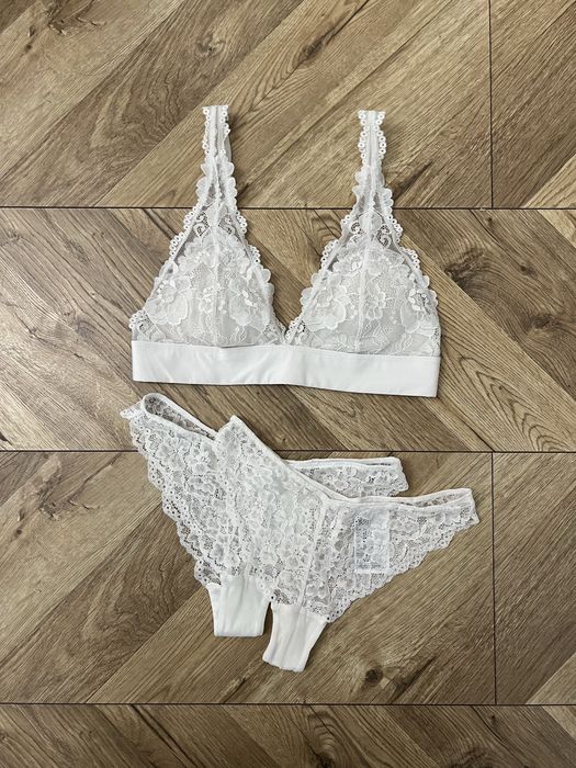 Koronkowy komplet bielizny majtki biustonosz stanik H&M 38 XS 70C 70B