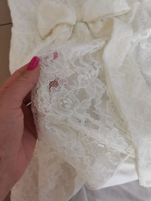 Sukienka koronkowa z kokardą z koronki bez rękawów midi ślub wesele el