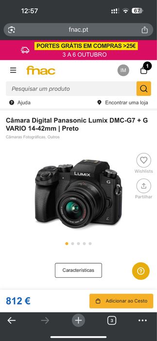 Panasonic Lumix DMC G7 WiFi/4k video com lente 14-42mm e bolsa