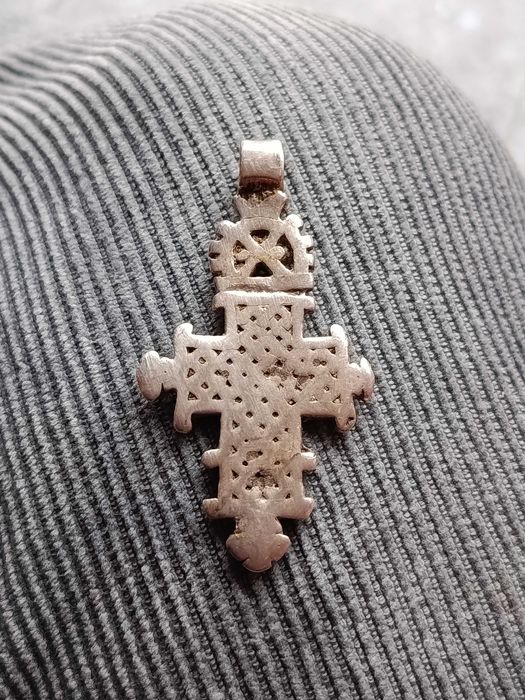 Cruz Prata Testada Copta Etiópia Séc XVIII 5,5 cm Original