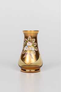 Bohemia wazon szkło złoto kwiaty rękodzieło Czechy vintage